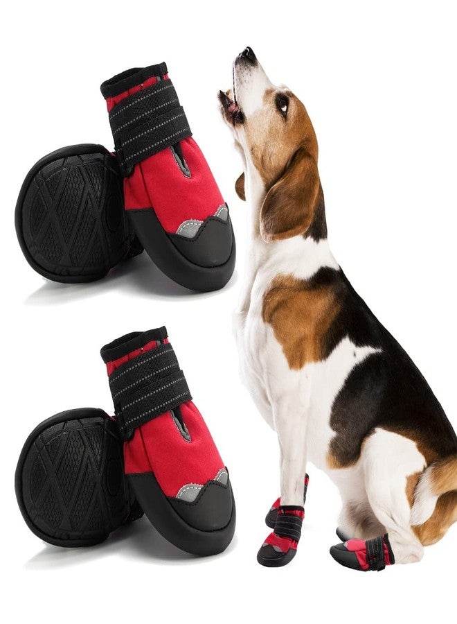 KUTKUT Dog Boots Waterproof Shoes for Dogs with Reflective Straps, Rugged Anti-Slip Soft Sole Dogs Paw Protector for Small Medium Large Dogs (Red, Size: 5) - Image 1